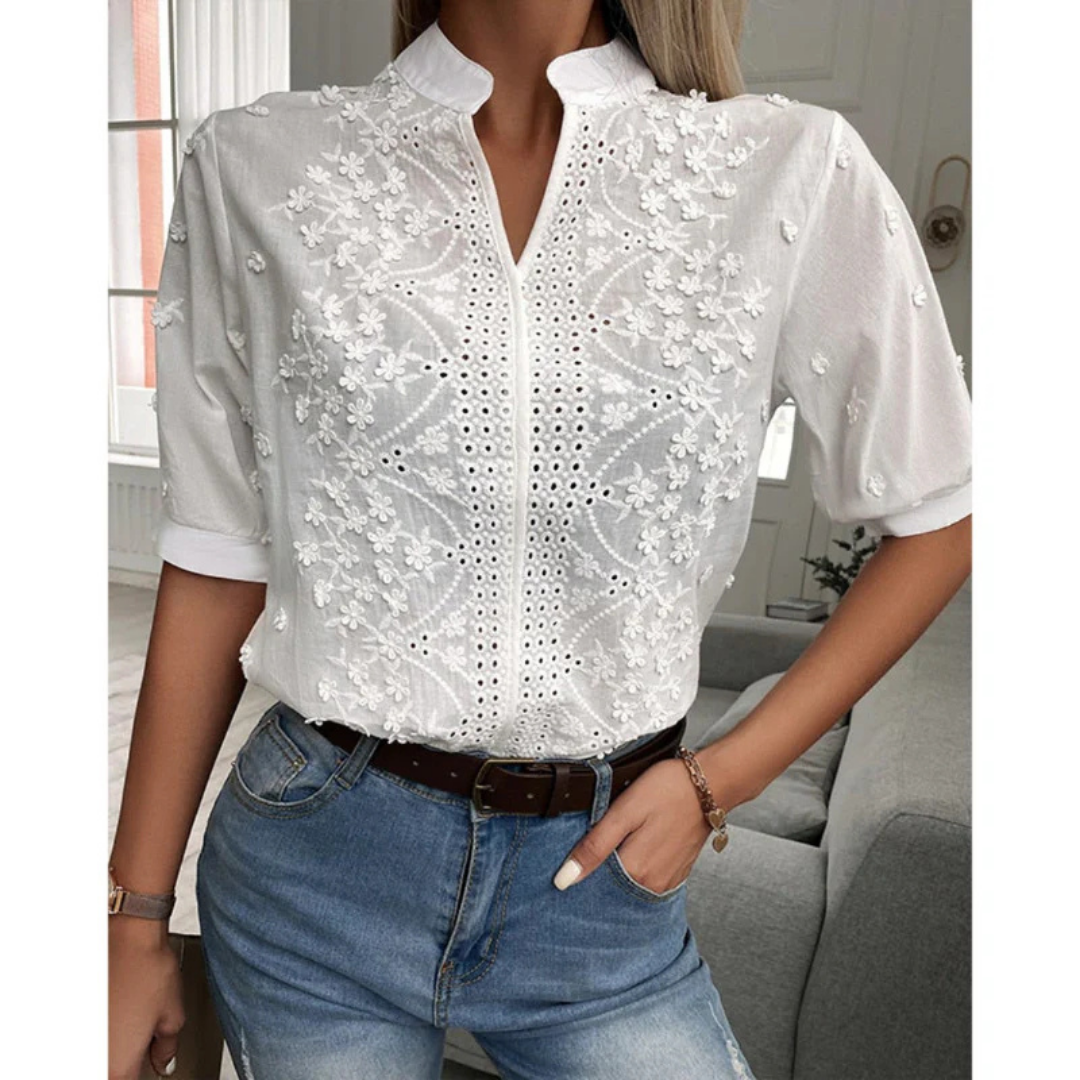 Camicetta Elegante Ricamata Da Donna | Maniche Corte