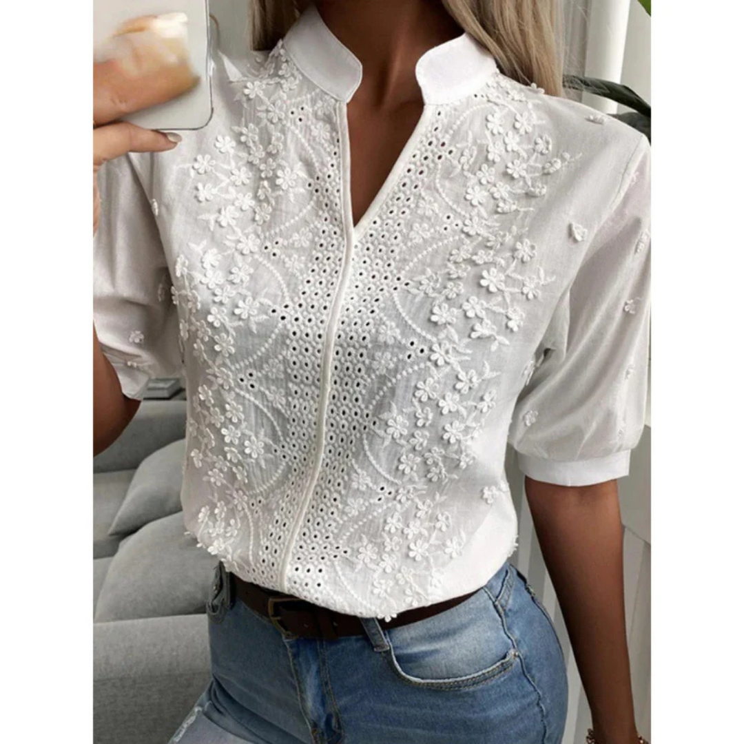 Camicetta Elegante Ricamata Da Donna | Maniche Corte