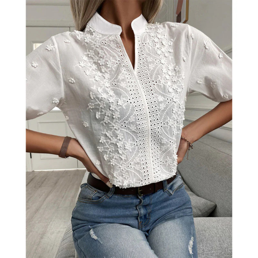 Camicetta Elegante Ricamata Da Donna | Maniche Corte